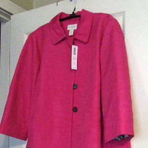 NWT  CHICO'S Lined Summer Coat In Wild Orchid Color  Size 2 (10 - 12)